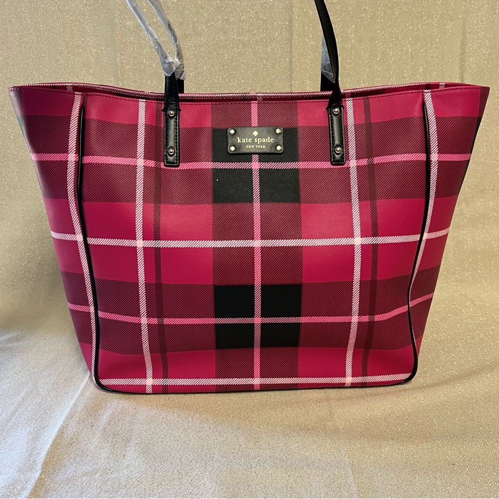 Kate Spade Pink Plaid Tote - Picture 1 of 16